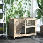 PawHut Indoor Rabbit Hutch with Wheels and Ramp - Natural-Suits for rabbit, bunny, guinea pig or other small animals 