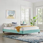 Modway Harlow Performance Velvet Queen Platform Bed Frame - Mint-Wood Legs With Gold Metal Sleeves