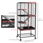 PawHut 53.5" H 4-Tier Rolling Small Animal Cage with Removable Tray and Storage Shelf - Black-Ramps, water bottle and food bowl included 