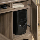 Sauder 66"W Harbor View Corner Computer Desk - Salt Oak- Additional features of this office desk include:  Slide-out keyboard/mouse shelf with metal runners and safety stops to keep you and your family safe
