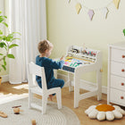 Qaba Kids Desk & Chair Set, Art Table & Chair Set for 3-8 Year Old - White-Pull-out drawer and upper shelf for storing books and supplies
