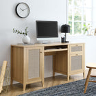 Modway Soma 63" Office Desk - Oak-Natural Rattan Weave