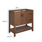 Modway Ashlyn 36" Wood Bathroom Vanity Cabinet - Walnut-Spacious Shelving & Drawers