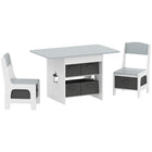 Qaba 3 Piece Kids Table & Chair Set with 6 Removable Drawers - Light Grey-A spacious tabletop for endless creative play and learning activities
