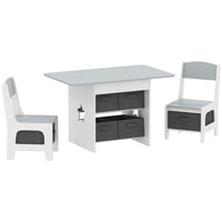 Qaba 3 Piece Kids Table & Chair Set with 6 Removable Drawers - Light Grey-A spacious tabletop for endless creative play and learning activities
