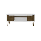 Manhattan Comfort Bradley 62.99" Mid-Century Modern TV Stand - White and Rustic Brown-30 Day Limited Manufacturer's Warranty