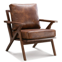 Ebello Joichiro 29.5" Wide Solid Wood Frame Upholstered Mid Century Modern Retro Armchair Accent Chair - Light brown-Solid rubberwood frame provides a stable and supportive foundation