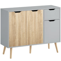 HOMCOM 35.4" L Sideboard - Grey and Nature Wood-Ultra clean-lined structure with two-tone construction provides more visual interest 