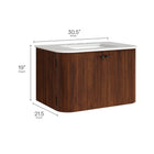 Modway Zia 30" Wall-Mount Bathroom Vanity with Marble Sink - Walnut-Marble Sink