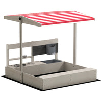 Outsunny Kids Wooden Sandbox with Cover and Height Adjustable Canopy - 45" L x 43" W x 43" H - Grey-Made of fir wood with smooth surface . 
