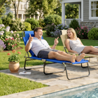 Outsunny Folding Outdoor Lounge Chair - Tanning Chair with Face Hole - Blue-Triple-folding chaise lounge with 5 angles to adjust