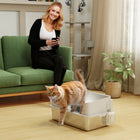 PawHut Stainless Steel Cat Litter Box with Scoop-Stainless steel tray resists odours and stains 
