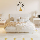 HOMCOM King Size Adjustable Headboard Platform Bed Frame - White-Soft teddy fleece adds warmth and style to your bedroom