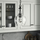Hudson&Canal Verona 7" Wide Pendant with Glass Shade - Blackened Bronze/Seeded-Handcrafted blackened bronze finish is applied to the globe metal base