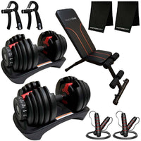MotionGrey Adjustable Dumbbells 5-52.5 lb with High Strength Hand Grip & Converter, Dumbbell Stand, Jump Rope and Anti-Slip Metal Hand Equipment-Complete Home Gym Setup: Includes adjustable dumbbells (5-52.5 lb) and a multi-position workout bench for full-body strength training at home