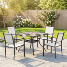 Outsunny 5 Pieces Patio Dining Set - Dining Table and 4 Stackable Chairs-Faux wood effect patio dining set adds a warm, natural look