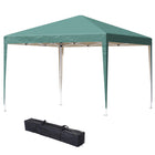 Outsunny 10 ft W x 10 ft L Folding Pop Up Tent Canopy Outdoor Gazebo - Dark Green-210D water-resistant oxford canopy against UV rays and reduce heat
