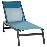 Outsunny Outdoor Lounge Chair with Wheels - 5-Position Tanning Chair - Blue-Aluminum outdoor furniture set formed of six chairs and a matching dining table