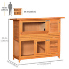 PawHut 2-Tier Elevated Wooden Rabbit Hutch with Sliding-Out Tray-Top hinged roof is covered with asphalt for enhanced weather protection 