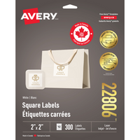 Avery White Permanent Print-to-the-Edge Square Labels, 2" x 2", 300 Pack (22806)-Won't curl or fall off