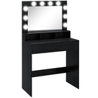 HOMCOM Makeup Vanity Desk with Lighted Mirror - 31.5" L x 15.7" W x 53.1" H - Black-Large mirror and removable bright bulbs ensure optimal lighting for makeup 