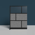 Luxor Modular Wall Extension - 53" W x 70" H - Segmented Black Frame, Frosted Acrylic, Cool Grey PET-Integrates with the Room Divider System for scalable layouts