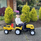 Aosom Kids Pedal Ride-On Excavator with Back Trailer, Shovel and Rake - Yellow-Maximum weight 77 lbs., suitable for age three and up 