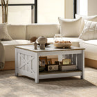 HOMCOM Farmhouse Coffee Table with Storage Shelf - Distressed Oak and Brown-Melamine faced particleboard resists scratches and stains