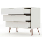 Manhattan Comfort Rockefeller 35.24" Mid-Century Modern 3-Drawer Dresser 2-Piece Set - Off White-Fashionable Wire Splayed Legs Made of Metal for Extra Durability.
