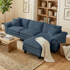 HOMCOM L-Shaped Sectional Couch with Deep Seat and Ottoman - Blue-Movable ottoman adapts to different room layouts  