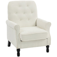 HOMCOM Mid-Century Modern Accent Chair with Thick Padded Seat for Bedroom - Cream/White-Thick cushion with pocket springs and high-density foam for cosy, supportive seating    
