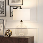Hudson&Canal Laelia 24.75" Tall Table Lamp with Fabric Shade - Clear Glass/Blackened Bronze/White-Rated for one 60W incandescent bulb - 9W LED bulb, 13W fluorescent (CFL) bulb, or 9W self-ballasted LED bulb, E26-base bulb, Bulb not included