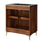Modway Vernon 30" Fluted Wood Vanity Cabinet With Sink - Walnut/Black-Ceramic Sink With Integrated Countertop