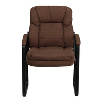 Flash Furniture Brown Microfiber Executive Side Reception Chair with Lumbar Support & Sled Base-Guest Chair