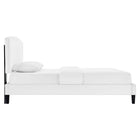 Modway Alessi Performance Velvet Queen Platform Bed with Tapered Wood Legs - White-Wood Slat Support System