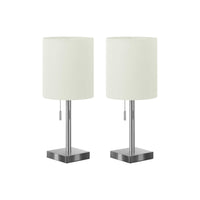Monarch Specialties 17" H Table Lamp - Nickel Metal / Ivory / Cream Shade - Set Of 2-Brighten up your office, livingroom, entryway, or bedroom with this set of 2 sleek and compact 17"h contemporary accent table lamps in a nickel metal finish, topped with simple ivory fabric cylinder drum shades