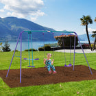 Outsunny 3 in 1 Metal Swing Set with Double Swings, Glider, Kids Swing Set - Purple-Can fit up to five children at once 