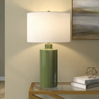 Hudson&Canal Selina 25" Tall Ceramic Table Lamp with Fabric Shade - Tarragon Green/White-Includes a clear 6 ft. cord with rotary socket switch
