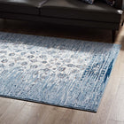Modway Chiara Distressed Floral Lattice Contemporary Area Rug - 8 ft W x 10 ft L - Moroccan Blue/Ivory-Gripping Rubber Underside 