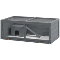 PawHut Wooden Hamster Cage with Sliding Tray for Gerbils - Grey-With a hut and ramp