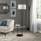 Hudson&Canal Jacinta Floor Lamp with Marble Tray Table and Fabric Shade - Blackened Bronze/White-Handcrafted blackened bronze finish is applied to the round metal base, and tabletop is real Cararra-style marble