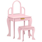 Qaba Kids Makeup and Dressing Table and Chair Set - Pink-Vanity makeup table and matching stool set 