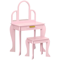 Qaba Kids Makeup and Dressing Table and Chair Set - Pink-Vanity makeup table and matching stool set 
