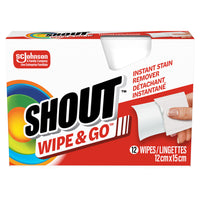 Shout Wipe & Go Instant Stain Remover Wipes - 12 Pack-Textured, double-sided cloth helps break up stains so they’re easier to lift and remove from fabric Ideal for on-the-go stains like makeup, orange juice, blood, and red wine.