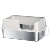 PawHut Stainless Steel Cat Litter Box with Scoop-High sides prevent litter spillage during use 