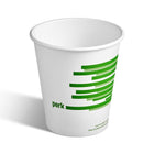 Perk Compostable Paper Hot Cup - 10 Oz. - White Green - 50 Pack-Lined with PLA to protect against leaks