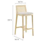 Modway Monarch Wood and Rattan Bar Stool - Antique White Natural Heathered Weave Ivory-Cane Rattan Backrest