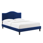 Modway Juniper Channel Tufted Performance Velvet Full Platform Bed with Black Wood Legs - Navy-Black Wood Legs With Non-Marking Caps