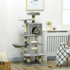 PawHut 52" Cat Tree with Condo, Hammock and Bed - Light Grey-Particle board frame for strength and durability, with a bottom base to keep it upright and stable 