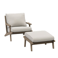 Modway Saratoga Outdoor Teak Wood Chair and Ottoman Set - Pebble-Patio Armchair and Ottoman Set